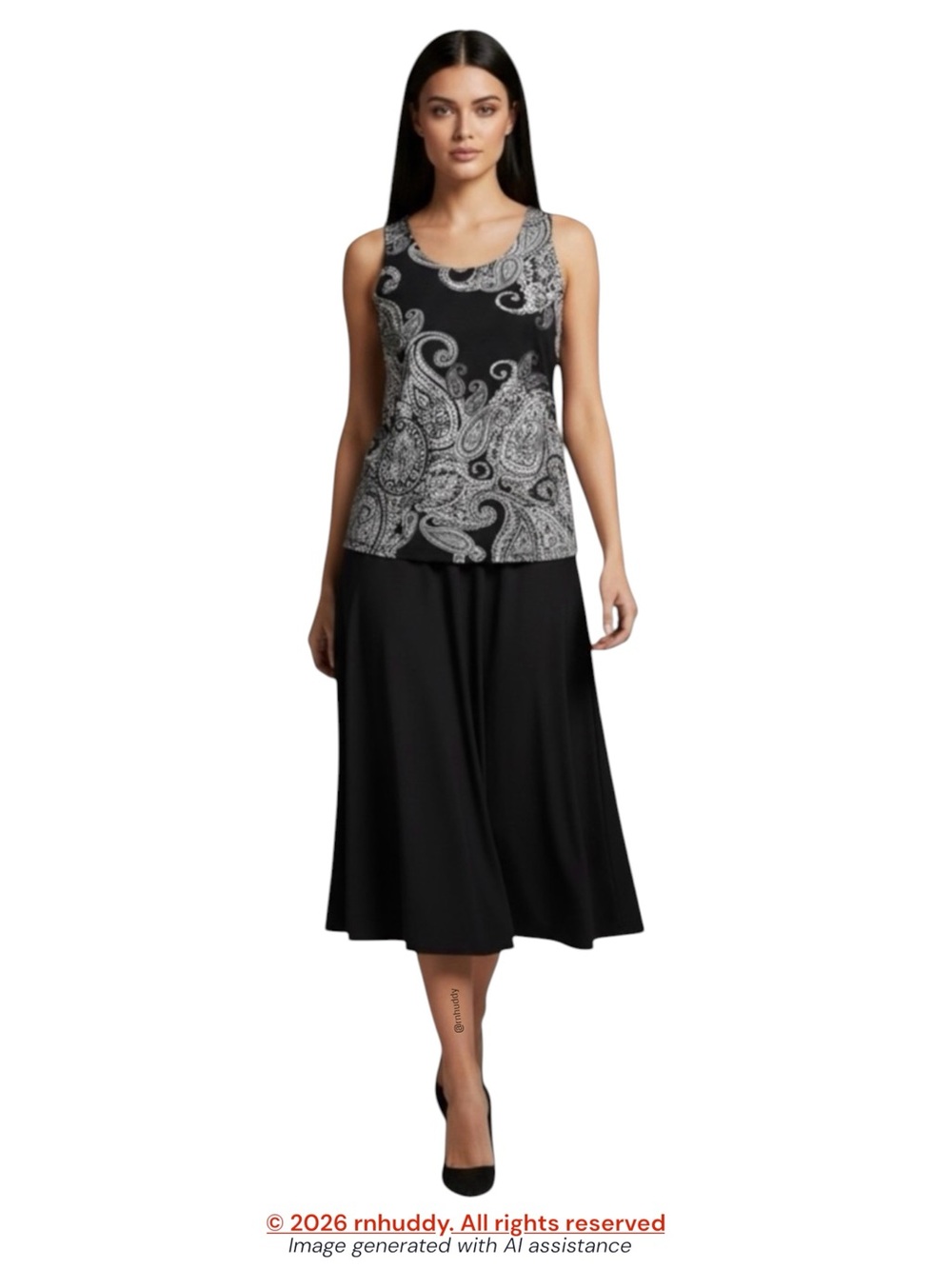 Zenergy Chicos L black pull on side slits midi skirt